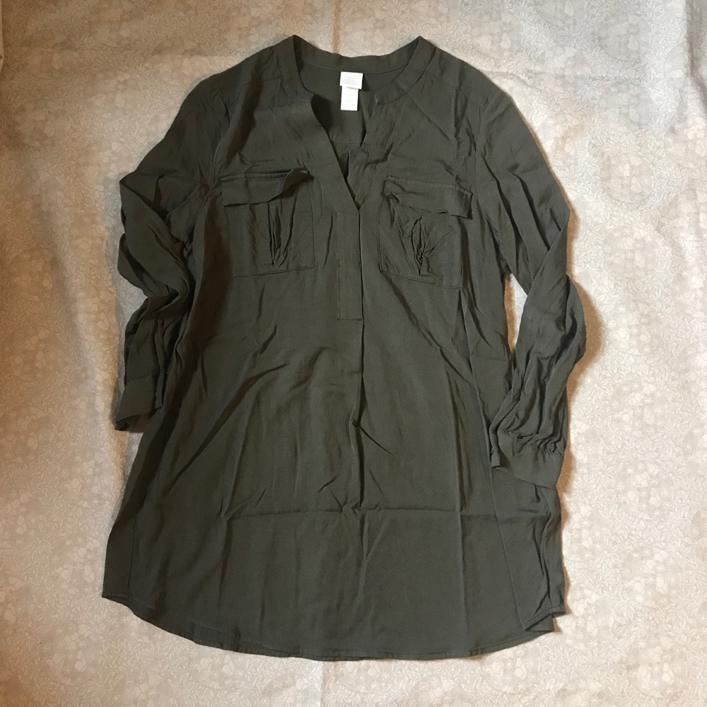 H&M Khaki Green Split Neck Tunic